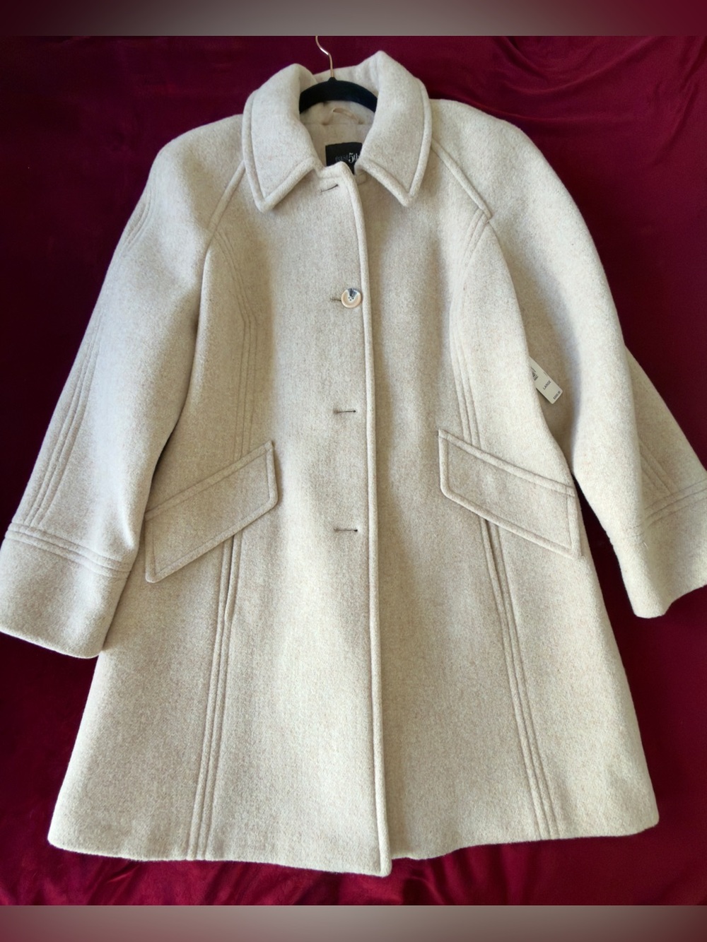 NWT Vintage East 5th Cream Wool Blend Pea Coat Winter Jacket $200 MSRP Sz L